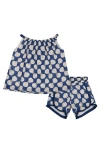 Mer St. Barth Colette Girl's Top And Short Set Shell Beach Navy In Blue