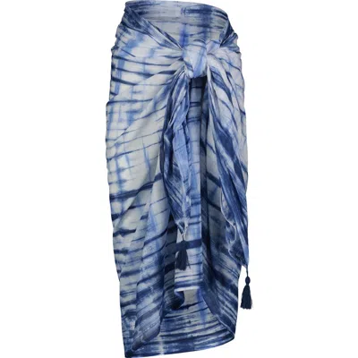 Mer St. Barth Cotton Saline Pareo Marine Shibori In Blue