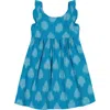 Mer St. Barth Daphne Girl's Flutter Sleeve Dress Cerulean Blue Ikat In Blue
