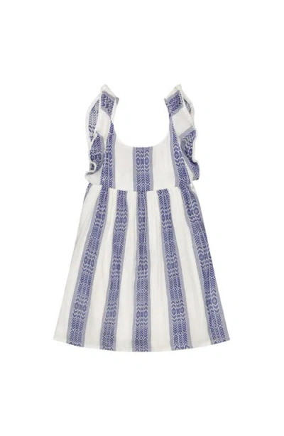 Mer St. Barth Kids'  Daphne Girl's Flutter Sleeve Dress Navy Stripe In Blue
