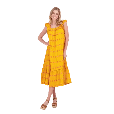 Mer St. Barth Eva Ruffle Sundress In Marigold Embroidery