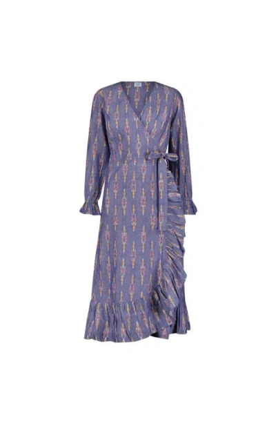 Mer St. Barth Genevieve Womens Ruffle Wrap Dress Chambray Ikat In Blue