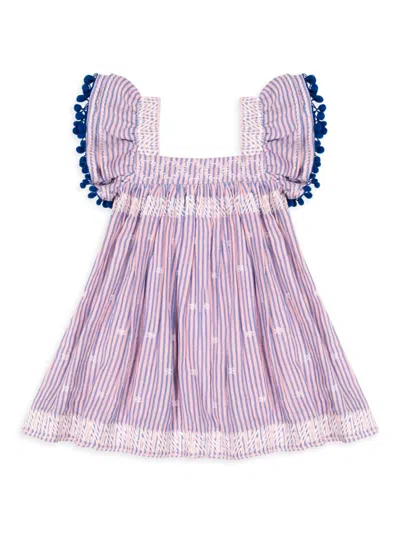 Mer St. Barth Kids' Little Girl's & Girl's Serena Pom-pom Dress In Blue Pink Stripe
