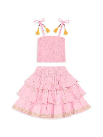 Mer St. Barth Kids' Little Girl's Louisa 2-piece Top & Skirt Set In Pink