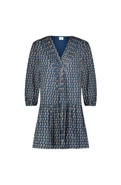 Mer St. Barth Marina Mini Dress In Blue Floral Block Print
