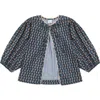 Mer St. Barth Marisol Crop Boho Jacket In Blue Floral Block Print