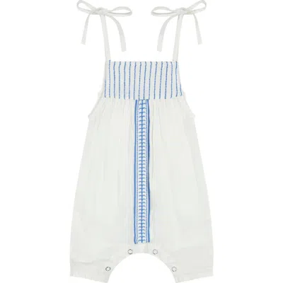 Mer St. Barth Kids'  Marley Baby Romper Lapis Blue Embroidery