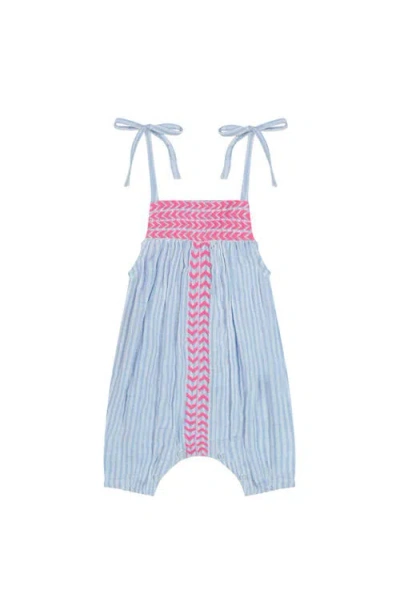 Mer St. Barth Kids'  Marley Baby Romper Sea Stripe Embroidery