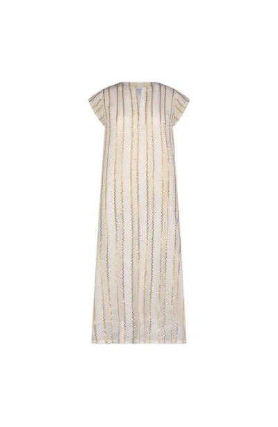 Mer St. Barth Maxi Caftan Gold Lurex Stripe In Neutral
