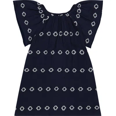 Mer St. Barth Kids'  Mini Capucine Girl's Caftan Navy Embroidery