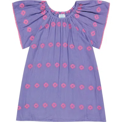Mer St. Barth Kids'  Mini Capucine Girl's Caftan Periwinkle Embroidery In Purple
