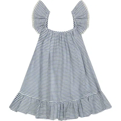 Mer St. Barth Kids'  Mini Eva Girl's Ruffle Dress Marine Stripe In Blue