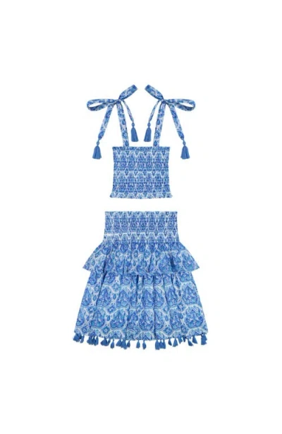 Mer St. Barth Kids'  Noelle Girl's Smock Top And Maxi Skirt Set Blue Paisley