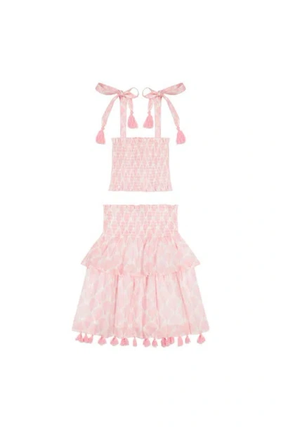 Mer St. Barth Kids'  Noelle Girl's Smock Top And Maxi Skirt Set Pink Feather