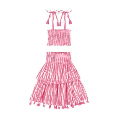 Mer St. Barth Kids'  Noelle Smocked Top And Maxi Skirt Set In Rose Ikat