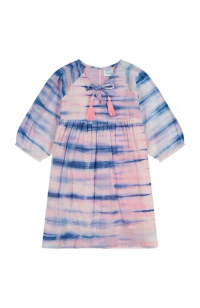 Mer St. Barth Kids'  Sara Girl's Popover Dress Rose Blue Shibori