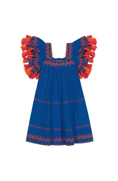 Mer St. Barth Kids'  Serena Girl's Tassel Dress Classic Blue Embroidery
