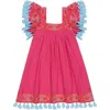 Mer St. Barth Serena Girl's Tassel Dress Raspberry Embroidery In Pink