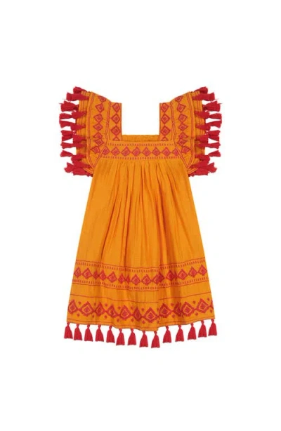 Mer St. Barth Kids'  Serena Girls Tassel Dress Sunkist Embroidery In Orange