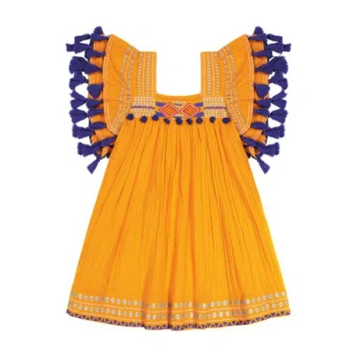 Mer St. Barth Kids'  Serena Tassel Dress In Marigold Embroidery