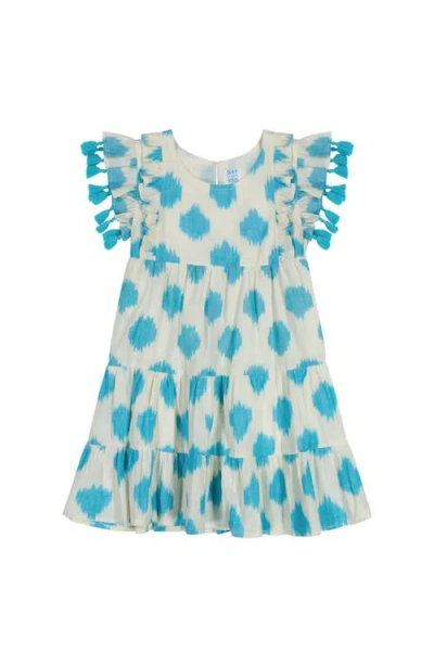 Mer St. Barth Kids'  Sophie Girl's Tassel Dress Cream Aqua Ikat