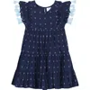 Mer St. Barth Sophie Girl's Tassel Dress Navy Turquoise Swiss Dot In Navy Turquoise Swiss Dot