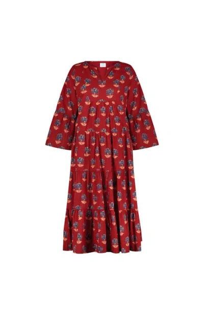 Mer St. Barth Suri Bell Sleeve Dress In Bordeaux Floral Block Print