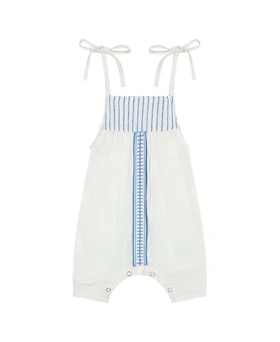 Mer St. Barth Unisex Marley Romper Lapis Embroidery - Baby In White
