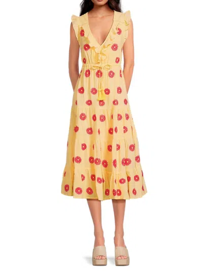 Mer St. Barth Women's Giselle Floral Tiered Midi Dress In Yellow Multi
