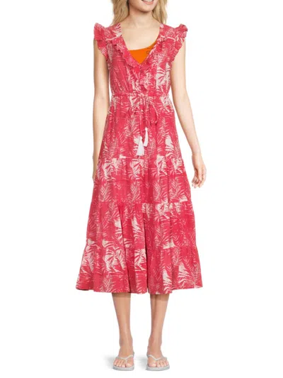 Mer St. Barth Women's Giselle Plam Print Midi Dress In Pink