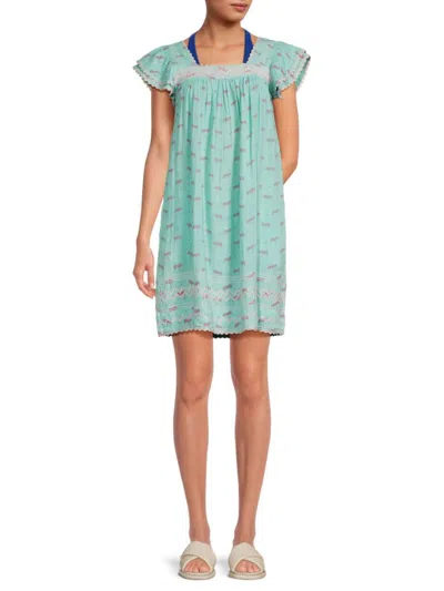 Mer St. Barth Women's Sandrine Palm Tree Knee Dress In Palm Aqua