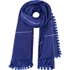 Mer St. Barth Yaser Shaw Cashmere Pashmina Pompom Shawl In Indigo Blue