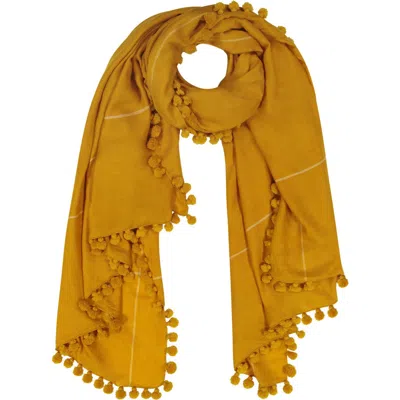 Mer St. Barth Yaser Shaw Cashmere Pashmina Pompom Shawl In Saffron