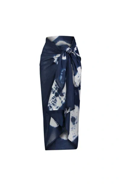 Mer St Barths Cotton Saline Pareo Indigo Tie-dye In Navy