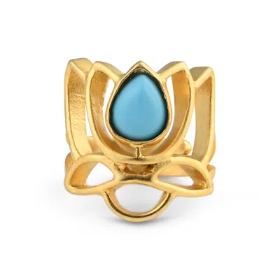 Meraki By Rashmi Bajaj Women's Gold Layla Blue Lotus Ring