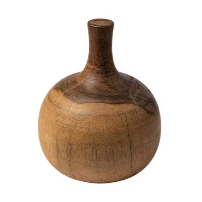 Mercana Afra Solid Wood Vase Shaped Decorative Object In Brown