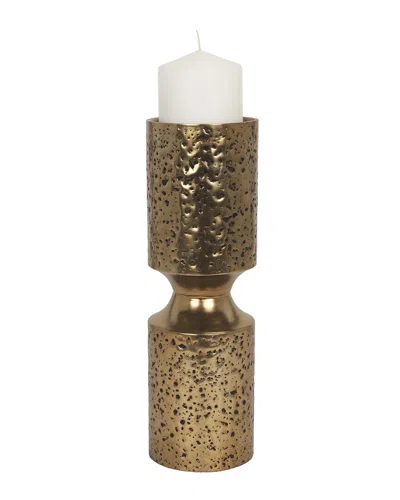 Mercana Akira Large Hammered Metal Pillar Candle Holder In Gold