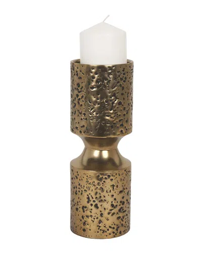 Mercana Akira Small Hammered Metal Pillar Candle Holder In Gold