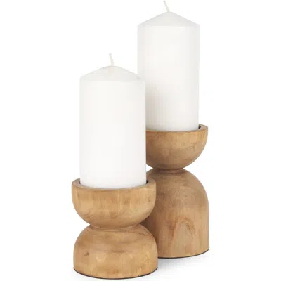 Mercana Aleena Set Of 2 Wooden Candle Holders In Brown