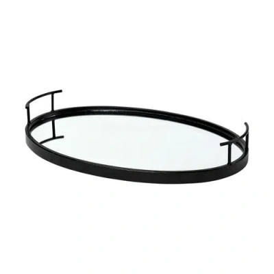 Mercana Ansel Metal Mirrored Bottom Oval Serving Tray In Black