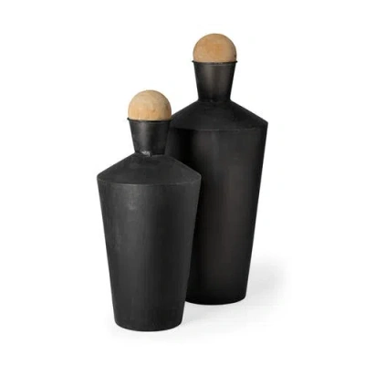 Mercana Asher Set Of Two Metal Urns In Black