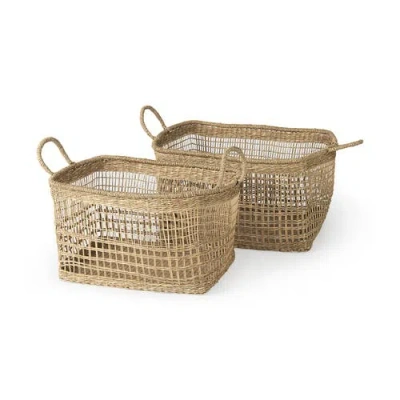 Mercana Bellisa Seagrass Rectangular Basket W/ Handles In Brown