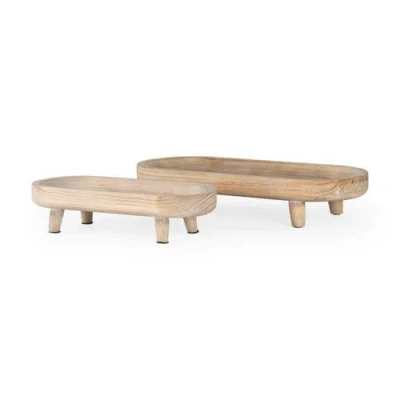 Mercana Carver Set Of 2 Wood Footed Trays In Brown
