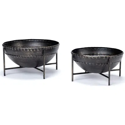 Mercana Cauldron Set Of 2 Metal Bowls In Brown