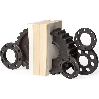 Mercana Cogsworth Set Of 2 Resin Industrial Gear Bookends In Brown
