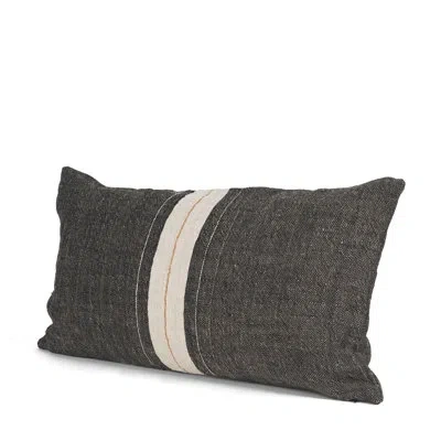 Mercana Cooper 14x26 Lumbar Black W/ Cream Stripe Decorative Pillow Cover In Gray