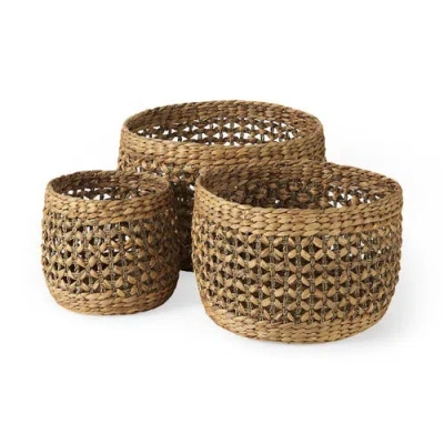 Mercana Dakota Set Of 3 Seagrass Round Basket In Brown