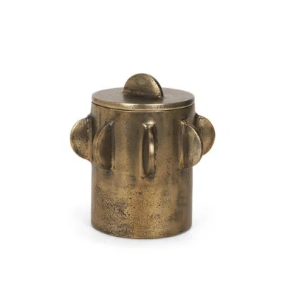 Mercana Deacon Metal Canister With Sculptural Handles In Gold