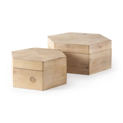 Mercana Elyse Set Of 2 Wooden Hexagonal Boxes In Brown