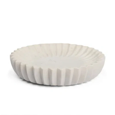 Mercana Fiora Round Marble Scalloped Decorative Bowl In White
